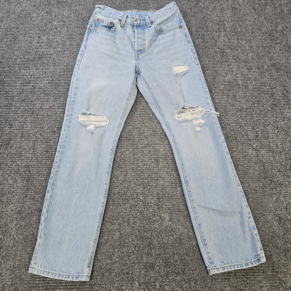 Levi's 501 Jeans Womens 26x30 Light Wash Distressed Straight Leg